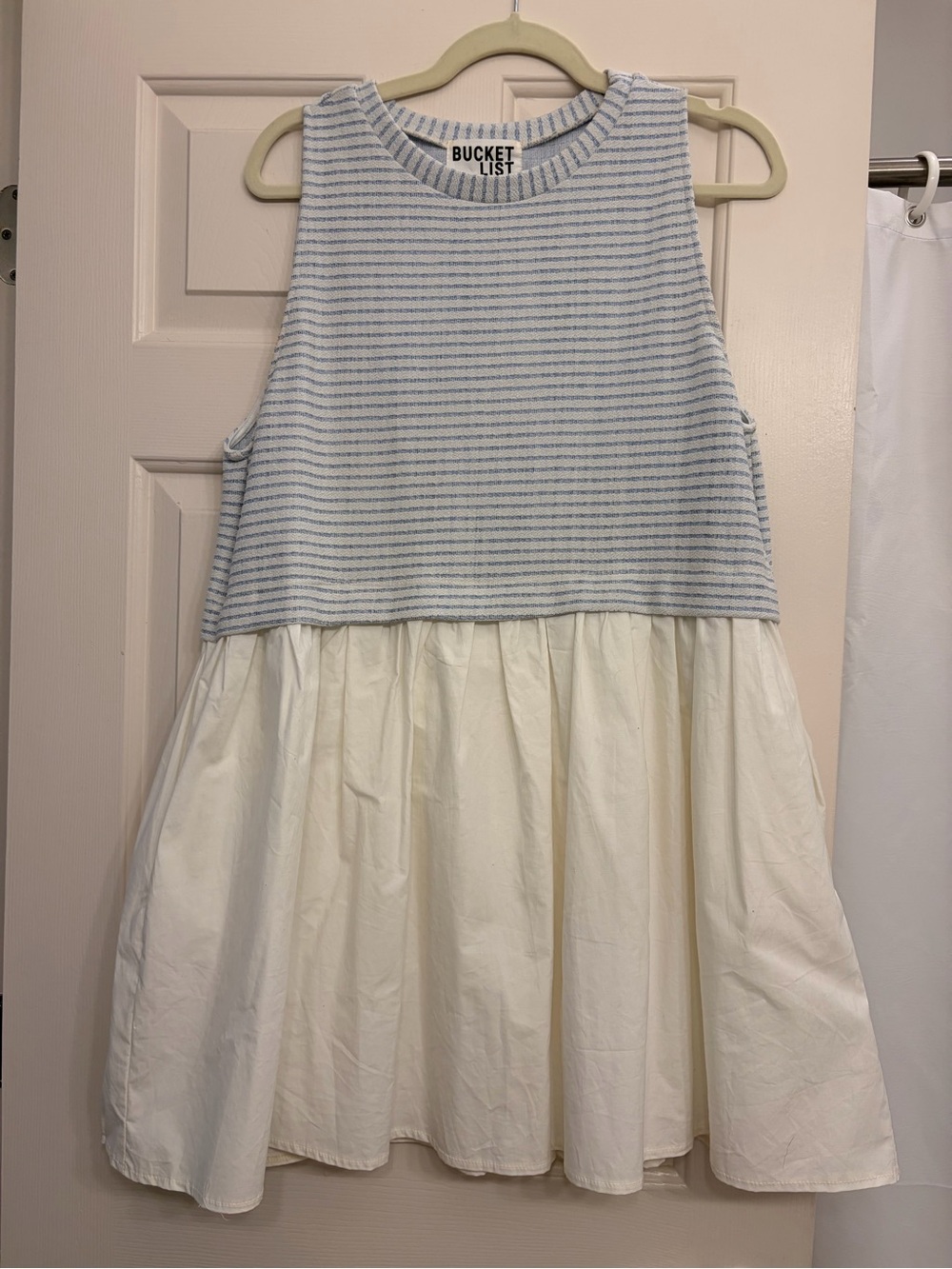 BUCKETLIST Blue & White Sleeveless Tiered Dress